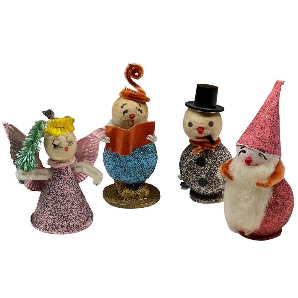Vtg Retro Christmas Putz Christmas Tree Ornaments Japan Pipe Cleaner Glitter